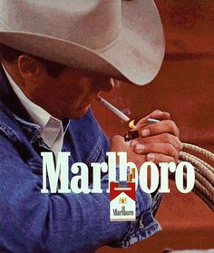 The Marlboro Man advertisement — a cowboy lighting a cigarette.